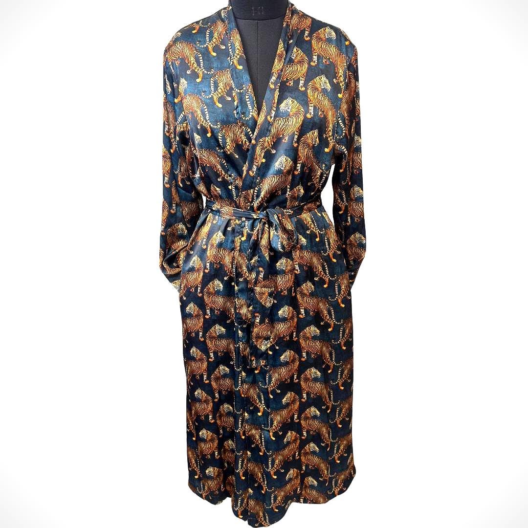 Satin Robe with Bengal Tiger Print - JayKayBoutiqueOnline
