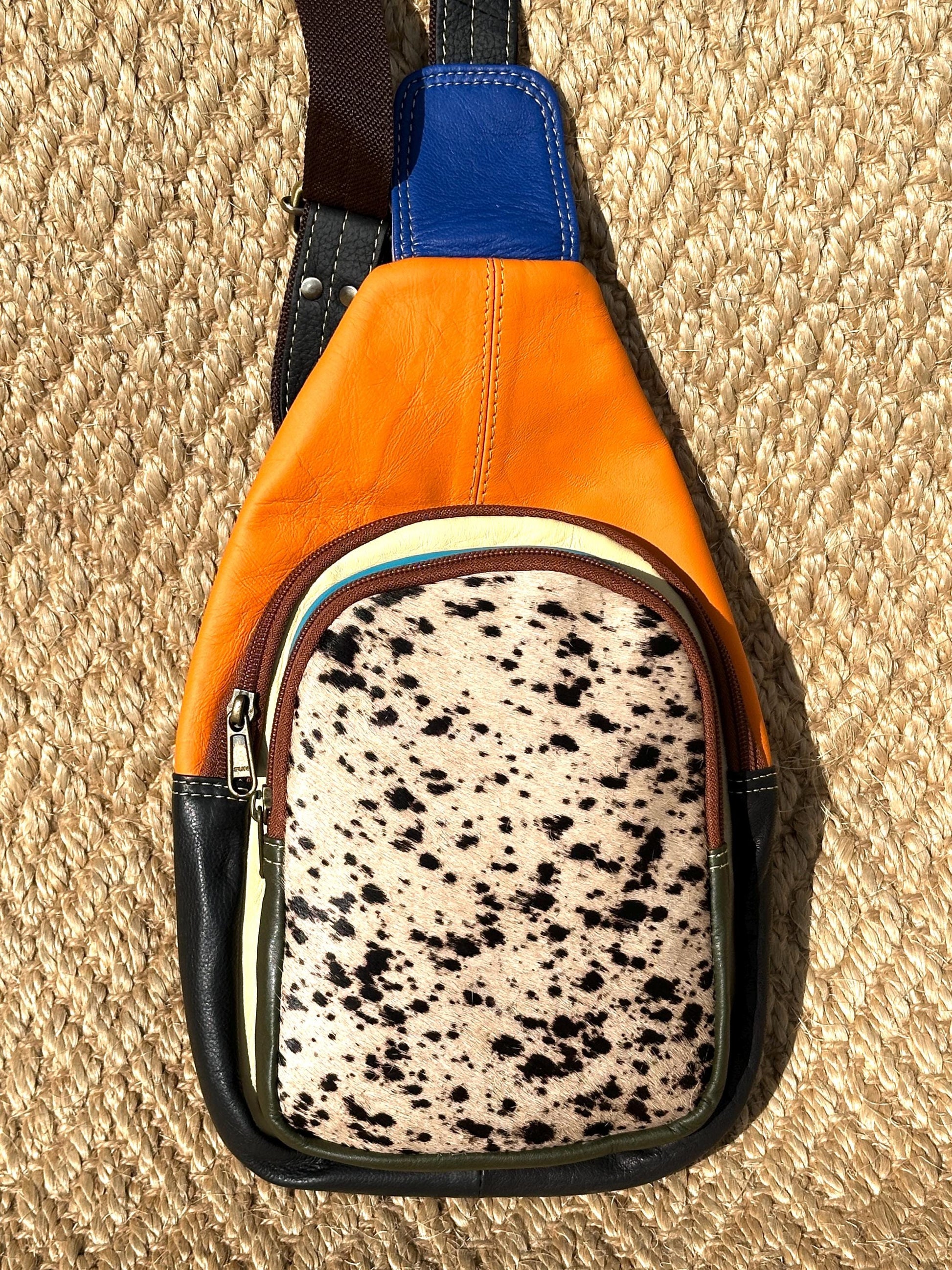 Coloured Leather Hair On Animal Print Sling Bag Easy Access - JayKayBoutiqueOnline