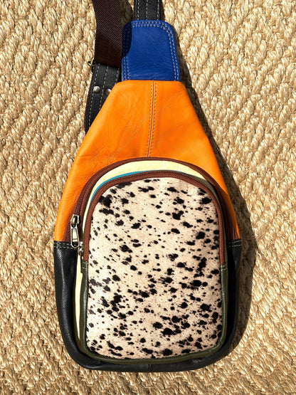 Coloured Leather Hair On Animal Print Sling Bag Easy Access - JayKayBoutiqueOnline