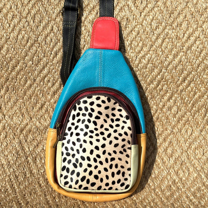 Coloured Leather Hair On Animal Print Sling Bag Easy Access - JayKayBoutiqueOnline