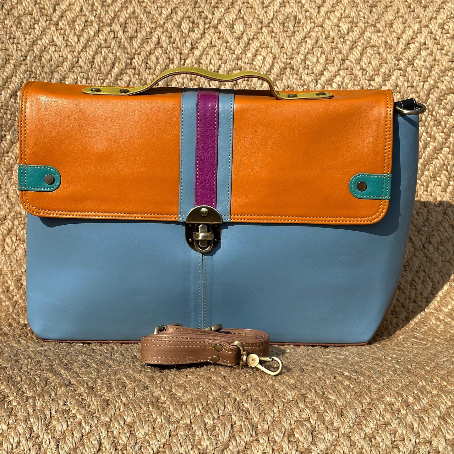 Coloured Leather Laptop Briefcase Satchel Bag with Shoulder Strap - JayKayBoutiqueOnline