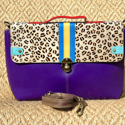 Coloured Leather Laptop Briefcase Satchel Bag with Shoulder Strap - JayKayBoutiqueOnline
