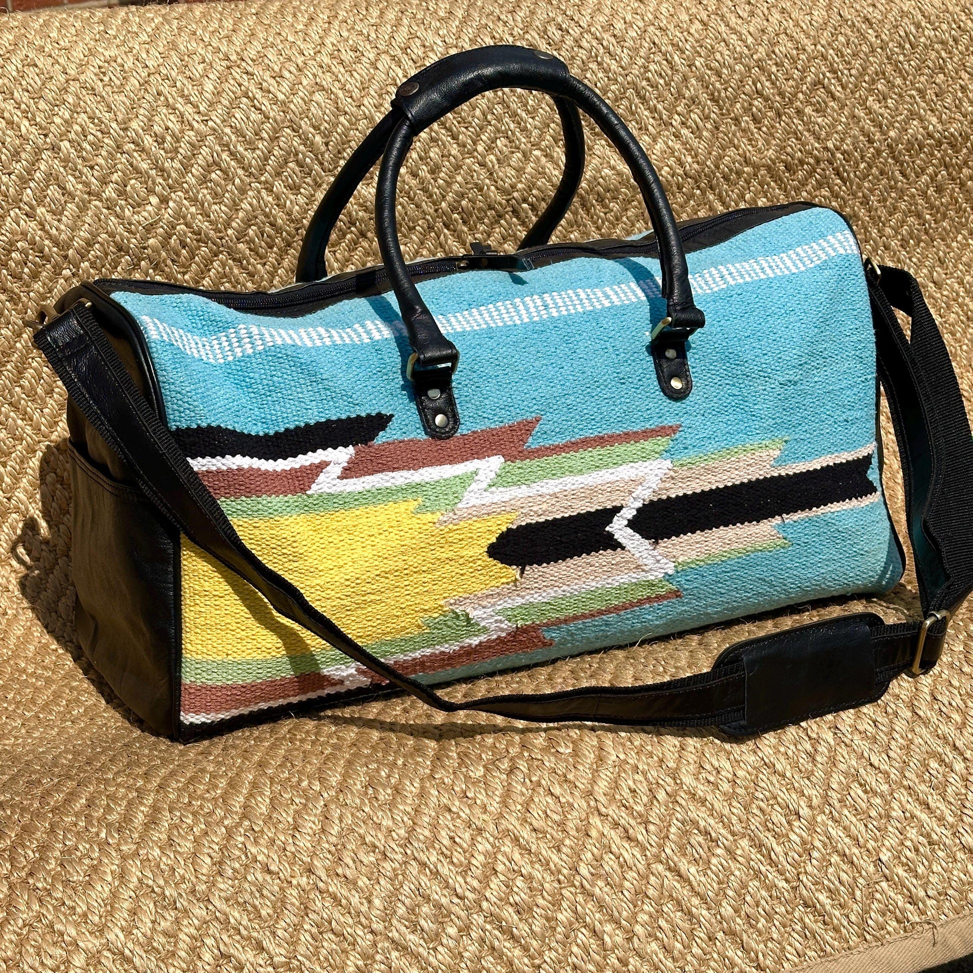 Hemp Carpet & Leather Duffel Bag - JayKayBoutiqueOnline