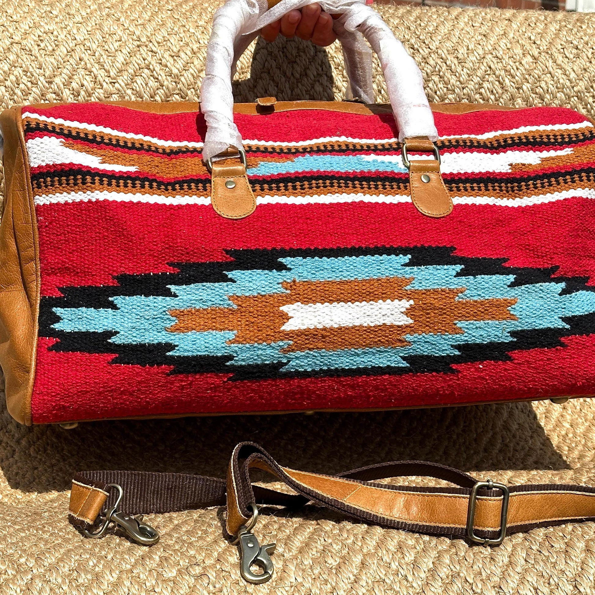 Hemp Carpet & Leather Duffel Bag - JayKayBoutiqueOnline