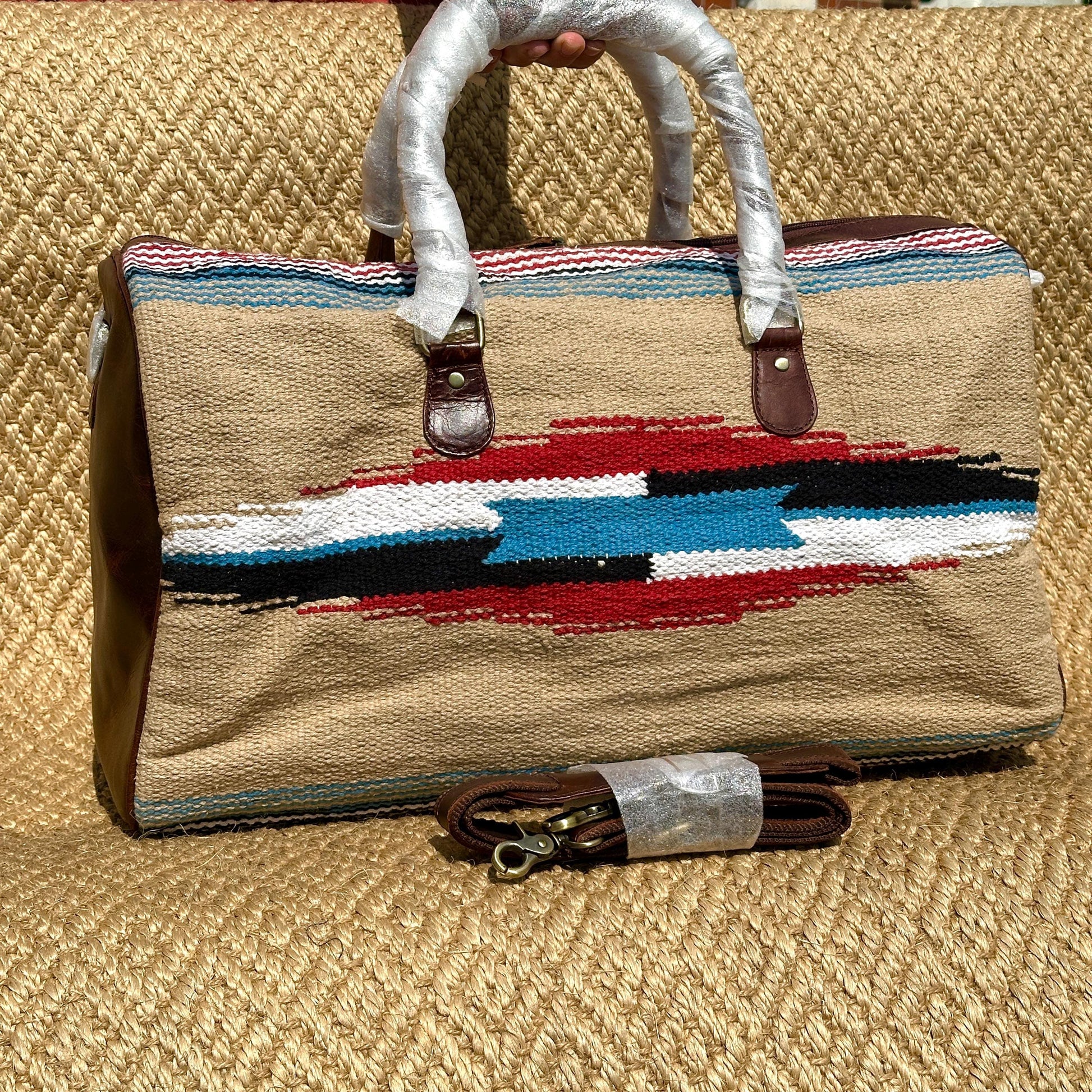Hemp Carpet & Leather Duffel Bag - JayKayBoutiqueOnline