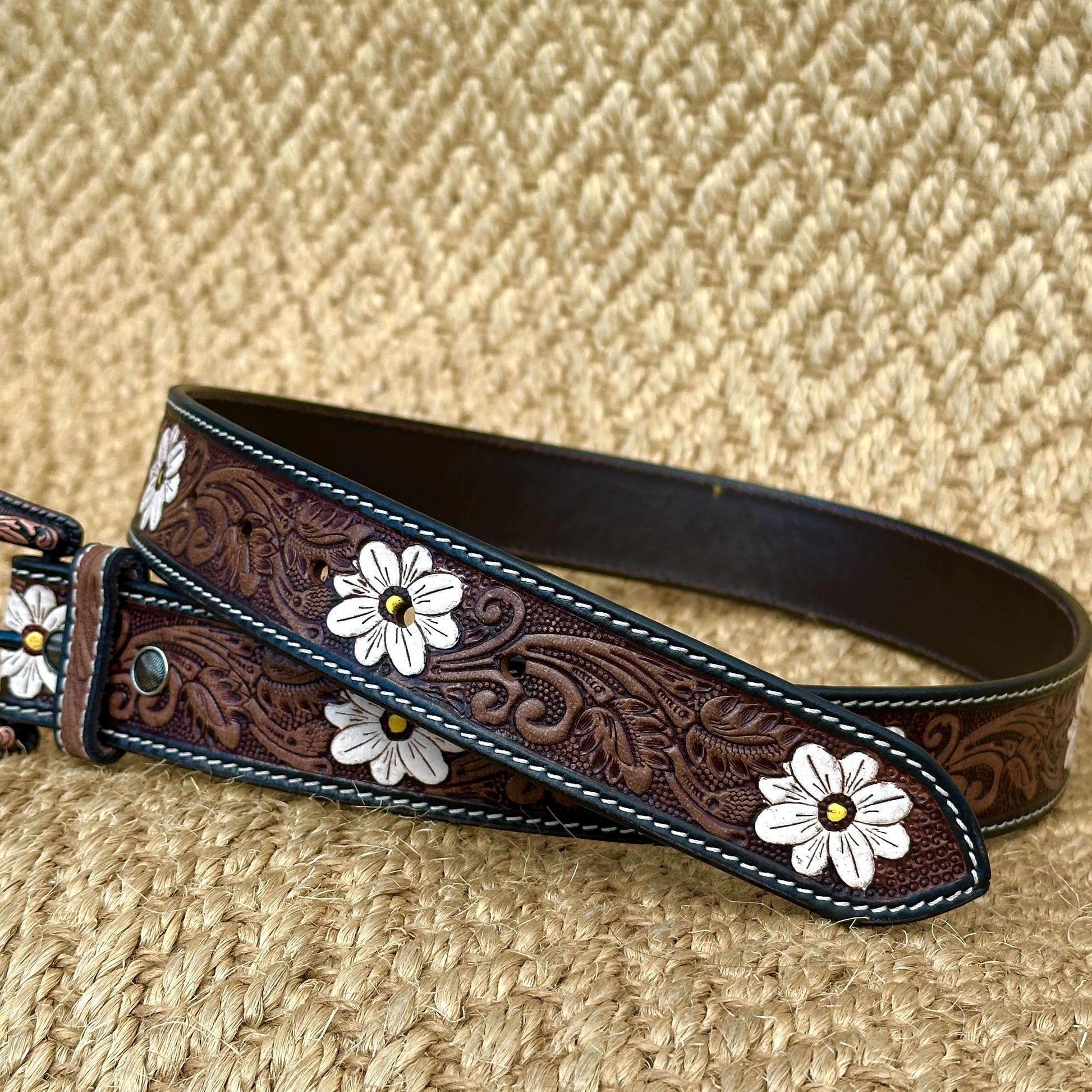 HandTooled Leather Belts | Western Leather Belt | CowGirl Belt | Cowboy Belt | Big Buckle Belt | Coyote Ugly Belt | Tan Belt | Brown Belt | - JayKayBoutiqueOnline
