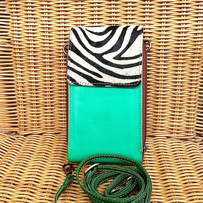 Upcycled Leather Crossbody Phone Bag with Hide - JayKayBoutiqueOnline
