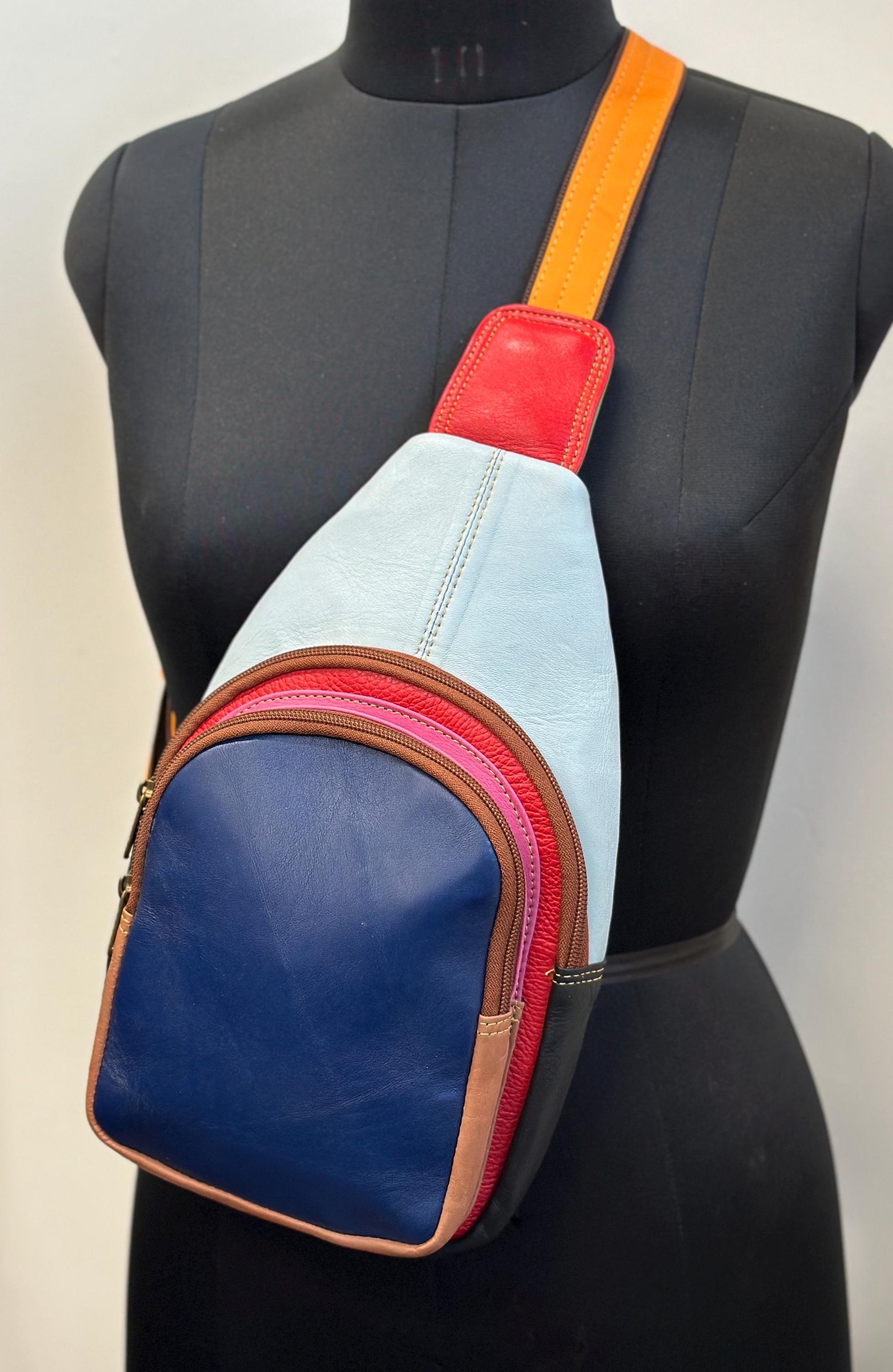 Coloured Leather Sling Bag Easy Access - JayKayBoutiqueOnline