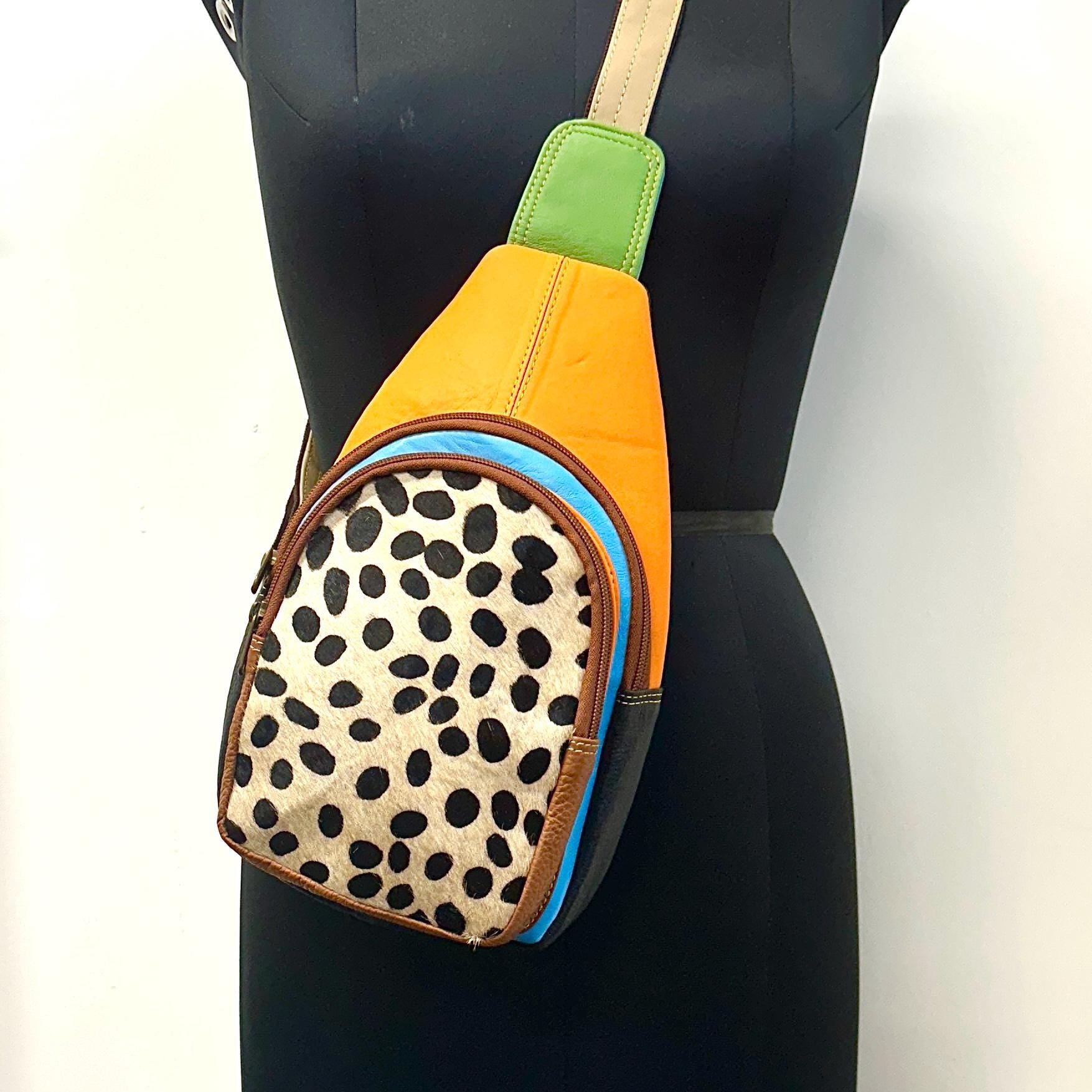 Coloured Leather Hair On Animal Print Sling Bag Easy Access - JayKayBoutiqueOnline