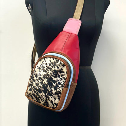 Coloured Leather Hair On Animal Print Sling Bag Easy Access - JayKayBoutiqueOnline