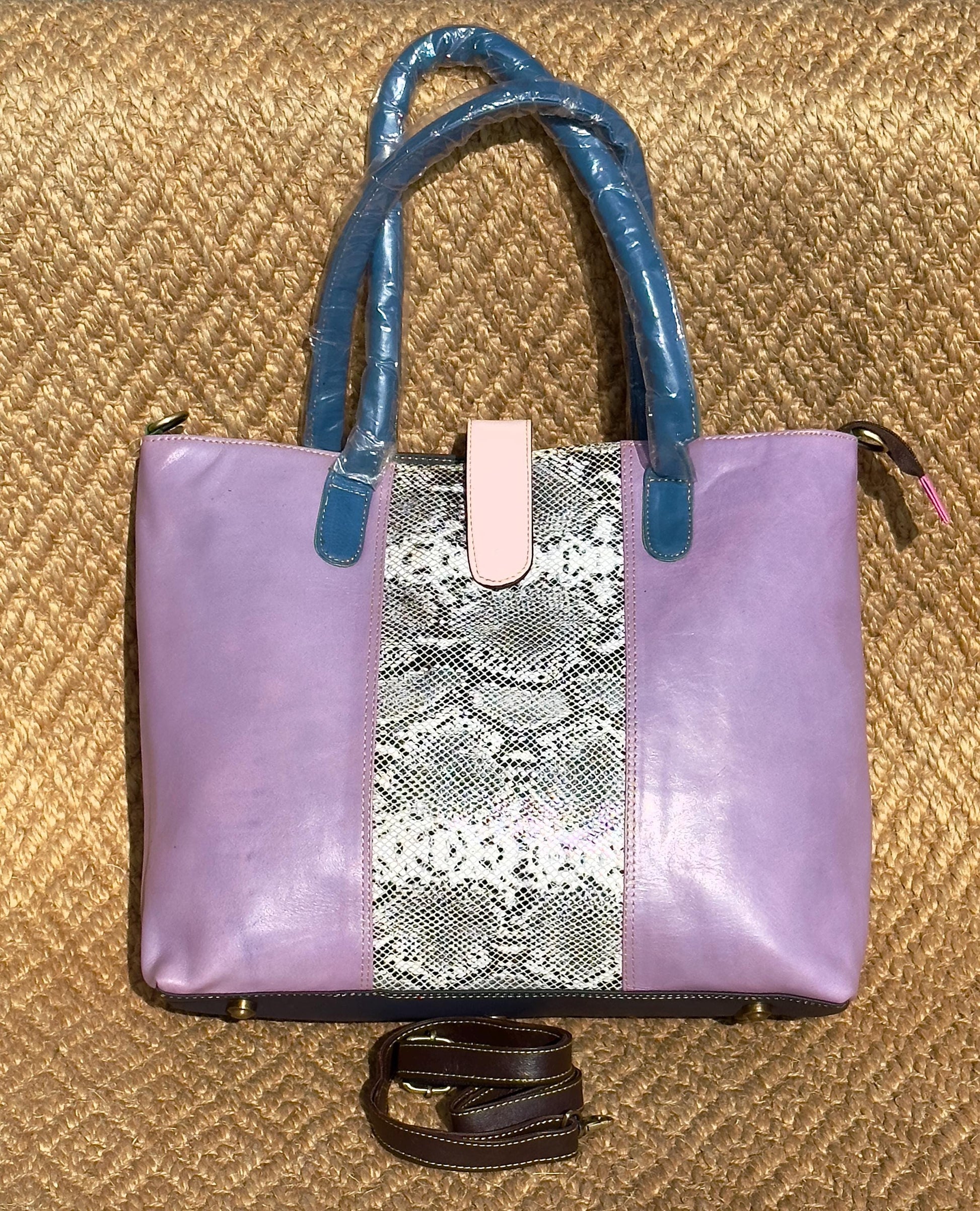 Coloured Leather Laptop Tote Office Bag with Shoulder Strap - JayKayBoutiqueOnline