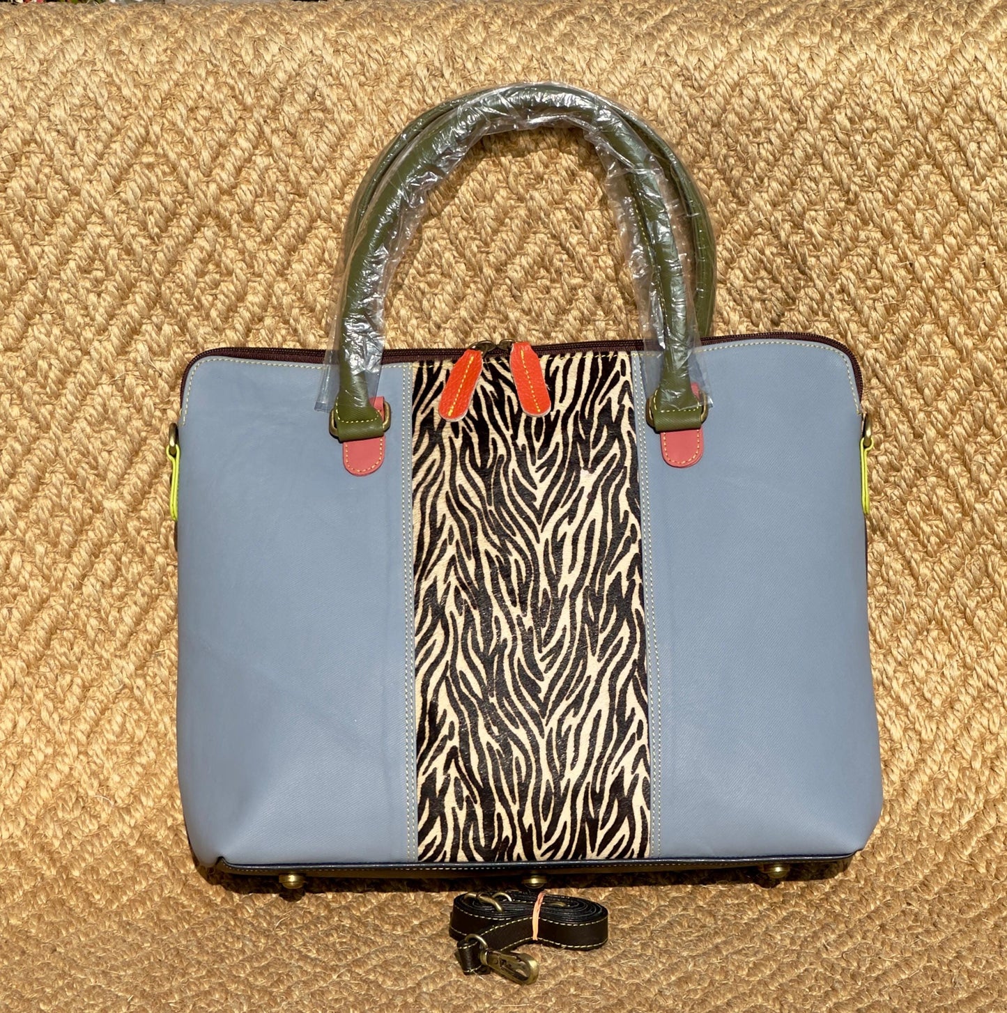 Coloured Leather Laptop Tote Bag with shoulder strap - JayKayBoutiqueOnline