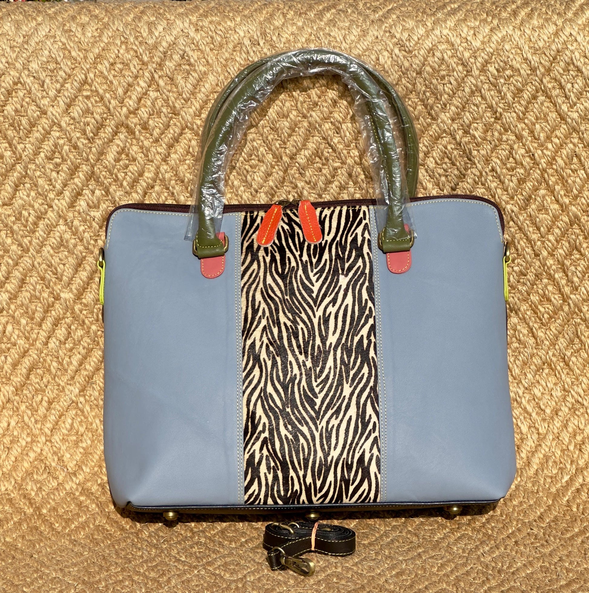 Coloured Leather Laptop Tote Bag with shoulder strap - JayKayBoutiqueOnline