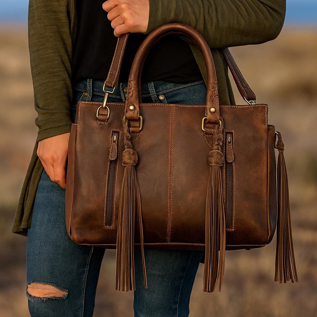 Hand Carved Leather Fringe Tote Bag - JayKayBoutiqueOnline