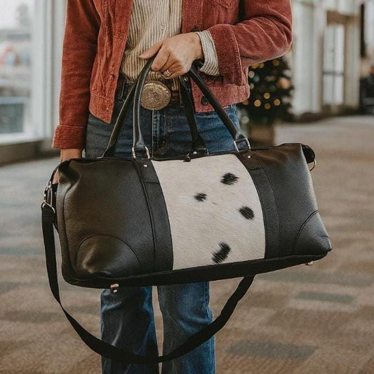 Leather and Hide Duffle Weekender Dual Size Bag - JayKayBoutiqueOnline