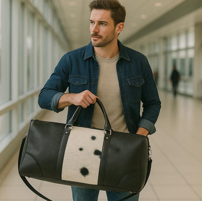 Upcycled Leather Duffle Weekender Bag: Adjustable Size, Sustainable Travel - JayKayBoutiqueOnline