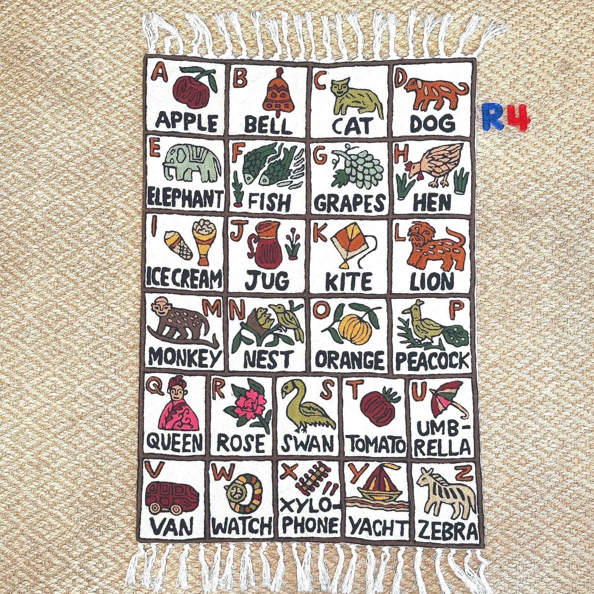 Wall Hanging ABC Tapestry Hand Woven Wool with top loops - JayKayBoutiqueOnline