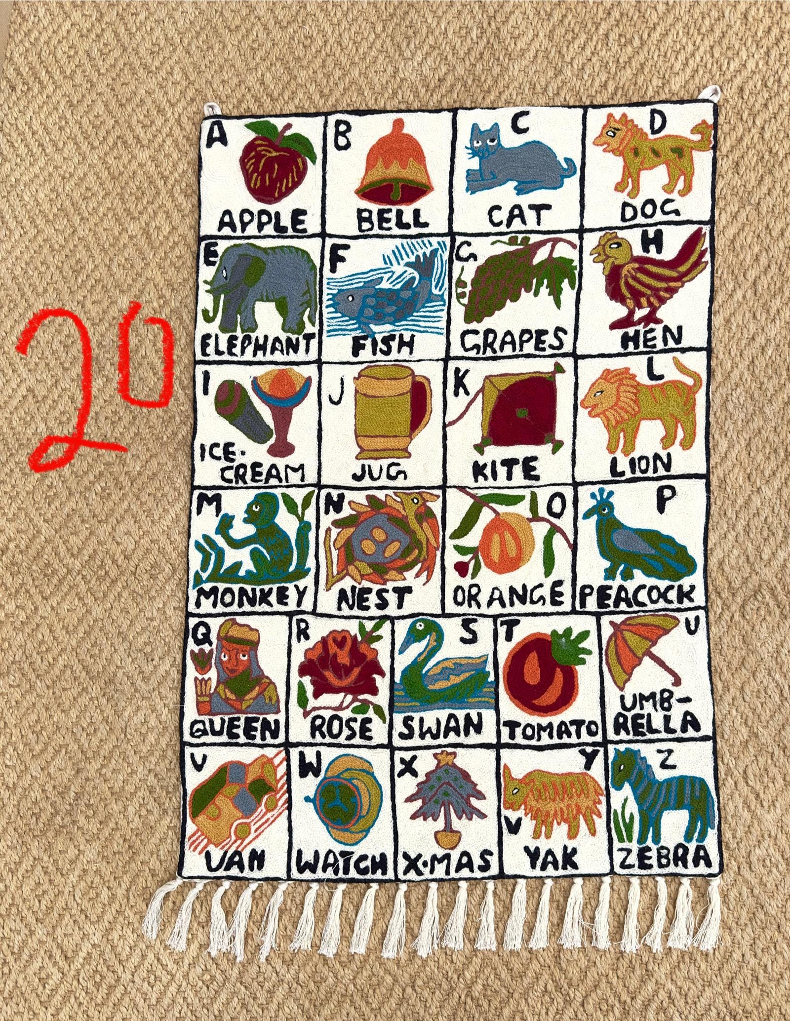 Wall Hanging ABC Tapestry Hand Woven Wool with top loops - JayKayBoutiqueOnline