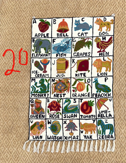 Wall Hanging ABC Tapestry Hand Woven Wool with top loops - JayKayBoutiqueOnline