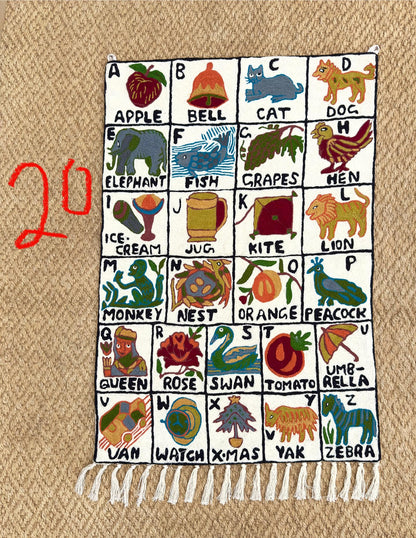 Wall Hanging Rug ABC Tapestry Hand Woven Wool with top loops - JayKayBoutiqueOnline