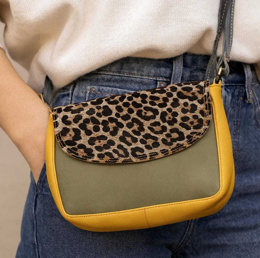 Coloured Leather Cross Body Bag with Animal Print - JayKayBoutiqueOnline
