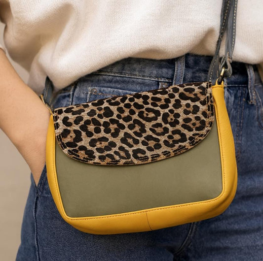 Coloured Leather Cross Body Bag with Animal Print - JayKayBoutiqueOnline