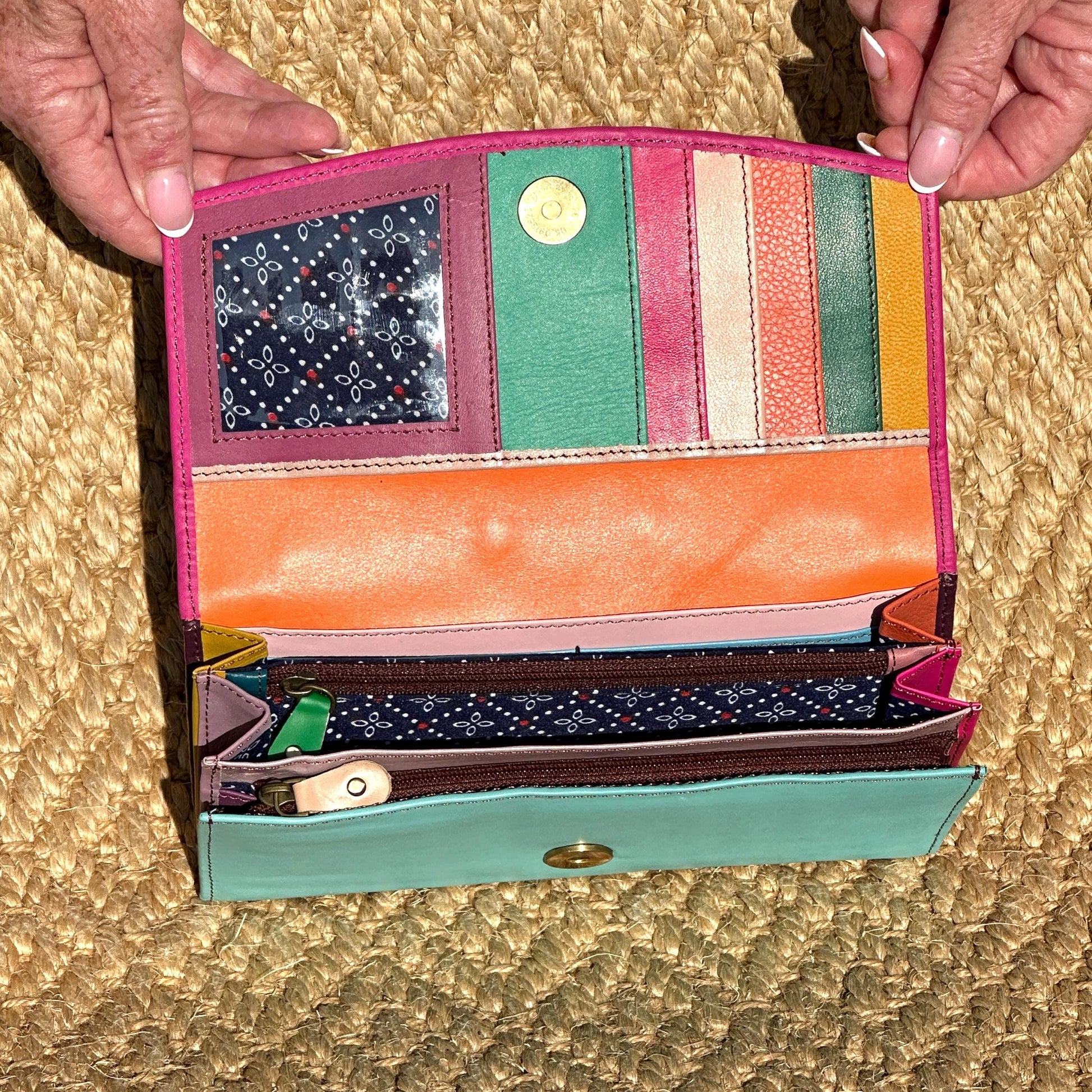 Coloured Leather Clutch Wallet with Animal Print Hide - JayKayBoutiqueOnline