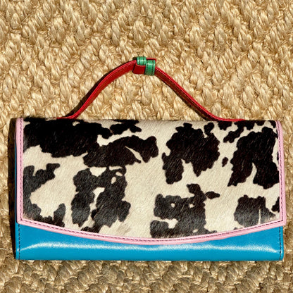 Coloured Leather Clutch Wallet with Animal Print Hide - JayKayBoutiqueOnline