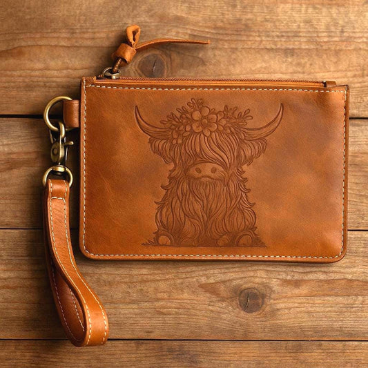 Handcrafted Highland Cow Leather Purse Pouch - JayKayBoutiqueOnline