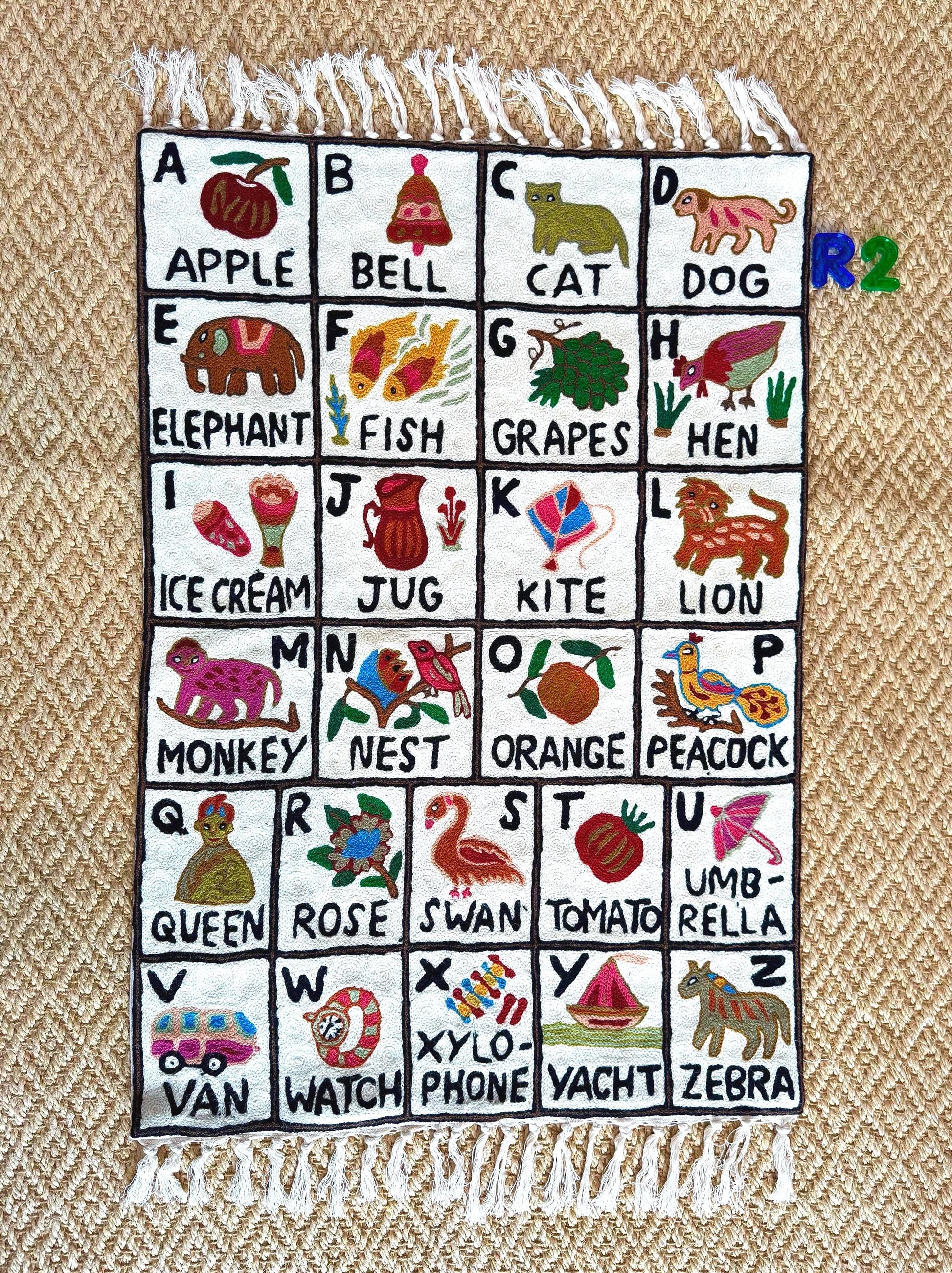 Wall Hanging ABC Tapestry Hand Woven Wool with top loops - JayKayBoutiqueOnline