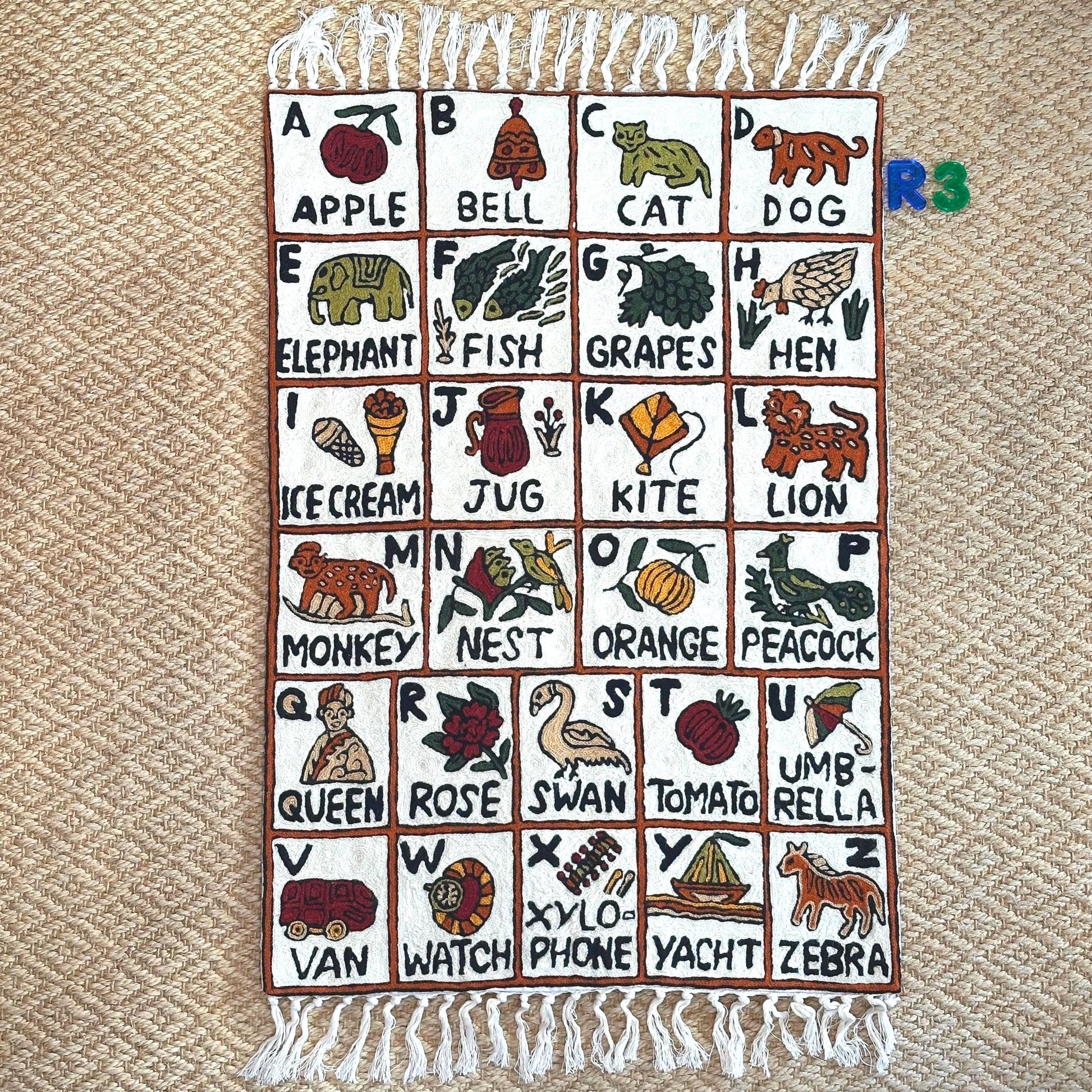 Wall Hanging ABC Tapestry Hand Woven Wool with top loops - JayKayBoutiqueOnline