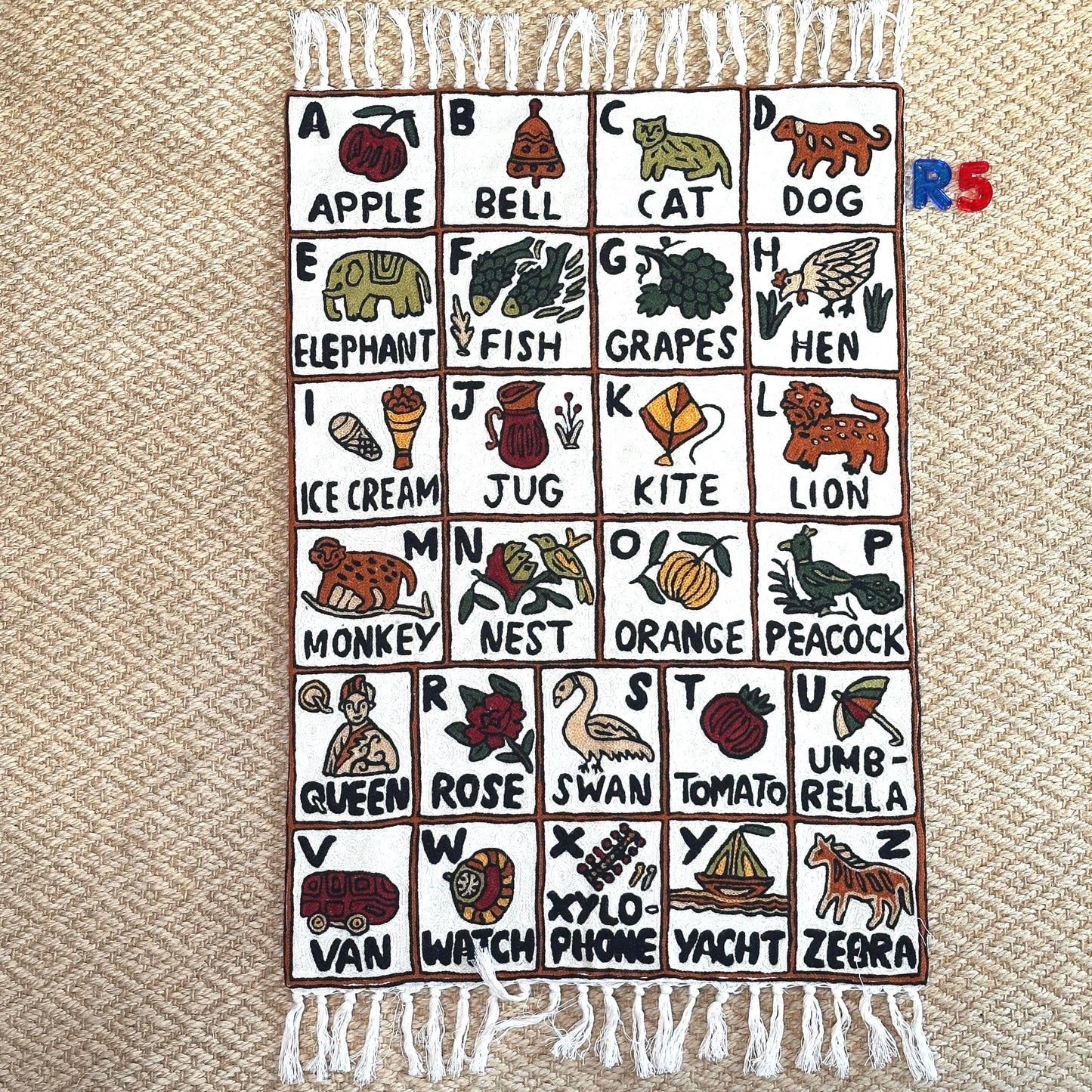Wall Hanging ABC Tapestry Hand Woven Wool with top loops - JayKayBoutiqueOnline