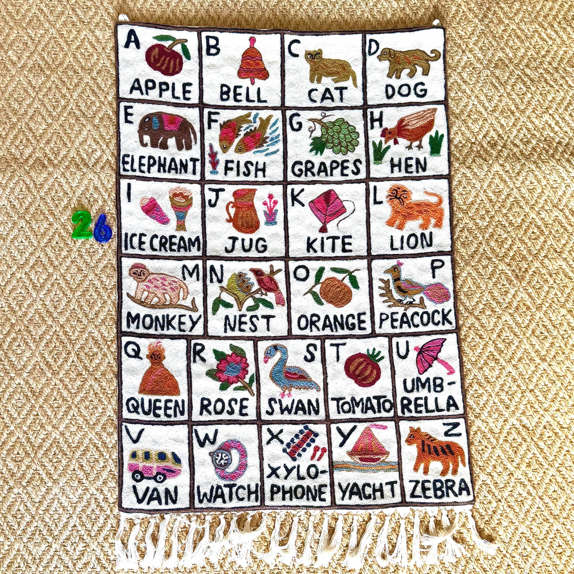 Wall Hanging ABC Tapestry Hand Woven Wool with top loops - JayKayBoutiqueOnline