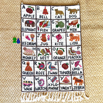 Wall Hanging ABC Tapestry Hand Woven Wool with top loops - JayKayBoutiqueOnline