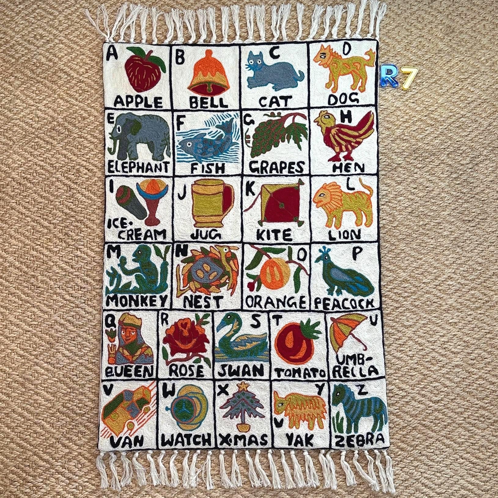 Wall Hanging ABC Tapestry Hand Woven Wool with top loops - JayKayBoutiqueOnline