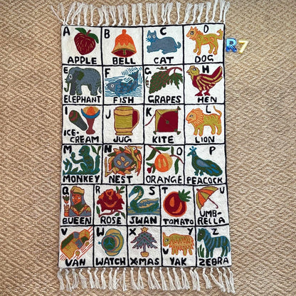 Wall Hanging ABC Tapestry Hand Woven Wool with top loops - JayKayBoutiqueOnline
