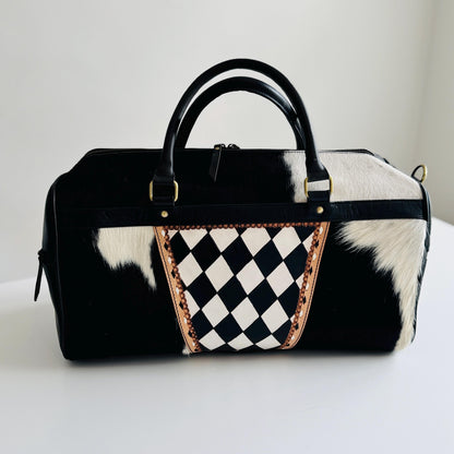 Small Hide & Leather Duffle Bag with Tooled Detailing in Black or Tan - JayKayBoutiqueOnline