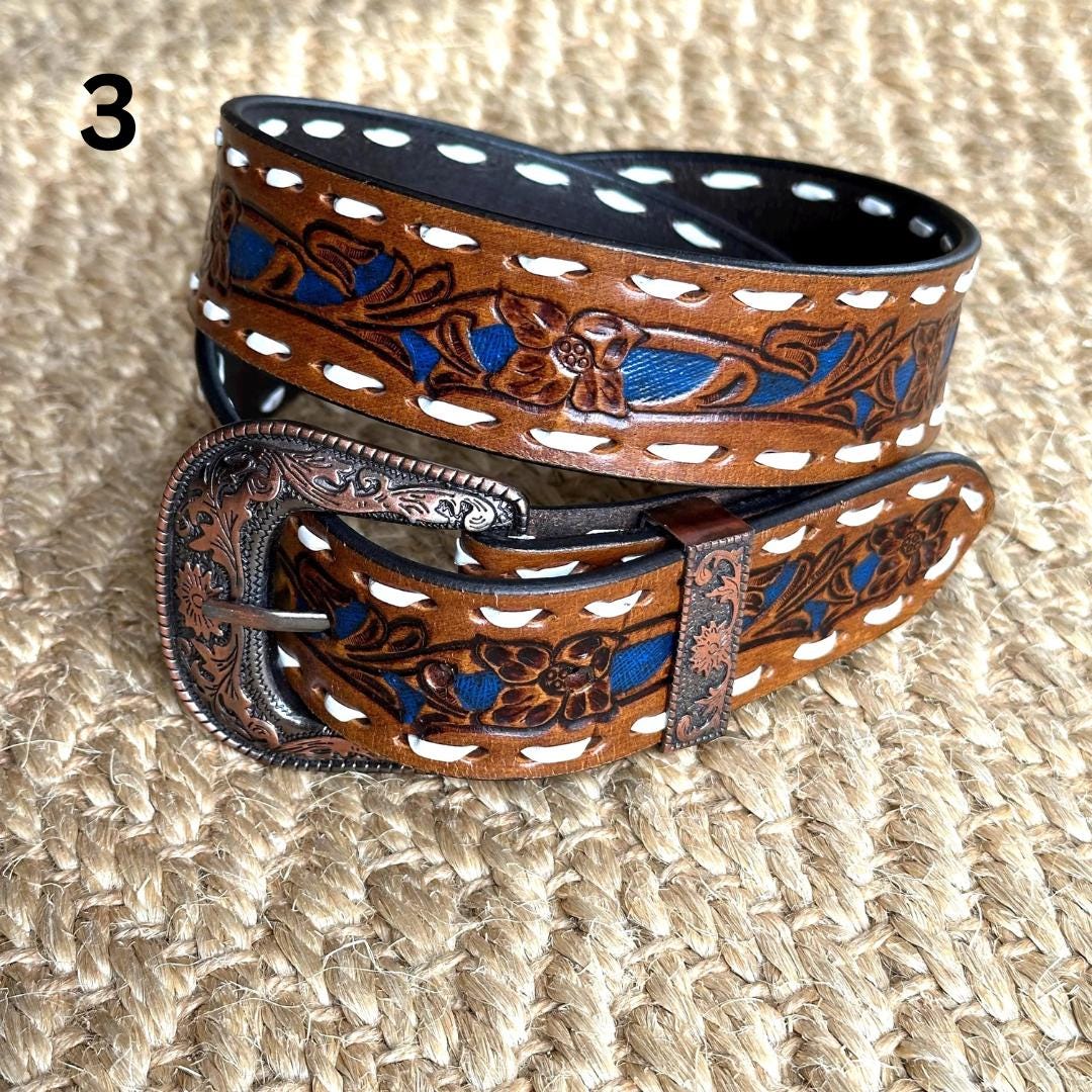 Hand Tooled Leather Belt for Women and Men - JayKayBoutiqueOnline