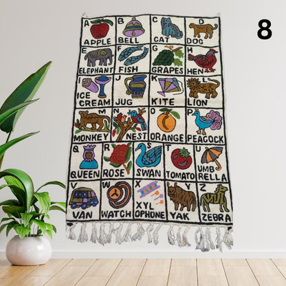 Handwoven Wool ABC Tapestry: Nursery Wall Hanging with Animal Embroidery Nursery Rug - JayKayBoutiqueOnline