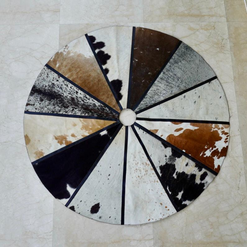 Unique Rare Cowhide Circular Rug Velcro Fastening hole centre piece; indoor centre piece surround; - JayKayBoutiqueOnline