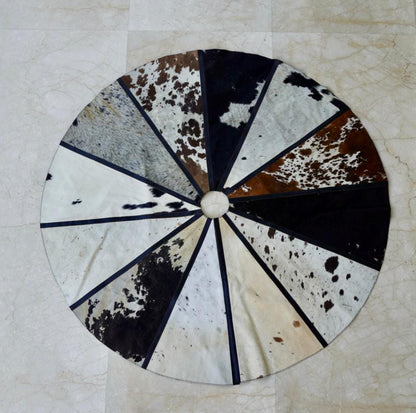 Handcrafted Cowhide Christmas Tree Skirt – 58" Rustic Western Decor - JayKayBoutiqueOnline