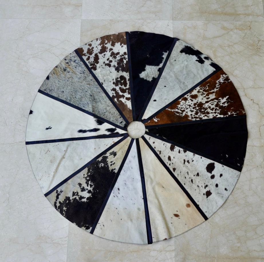 Unique Rare Cowhide Circular Rug Velcro Fastening hole centre piece; indoor centre piece surround; - JayKayBoutiqueOnline