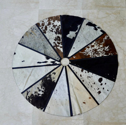 Unique Rare Cowhide Circular Rug Velcro Fastening hole centre piece; indoor centre piece surround; - JayKayBoutiqueOnline
