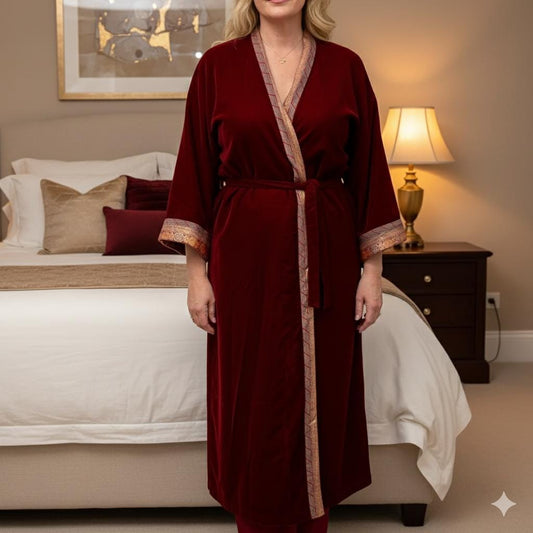 Reversible Sari and Velvet Robe Dressing Gown - JayKayBoutiqueOnline