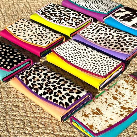 Coloured Leather Clutch Wallet with Animal Print Hide - JayKayBoutiqueOnline