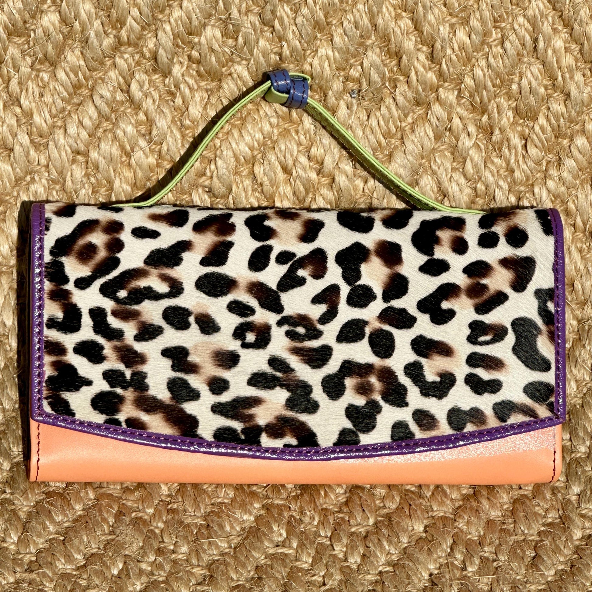 Coloured Leather Clutch Wallet with Animal Print Hide - JayKayBoutiqueOnline