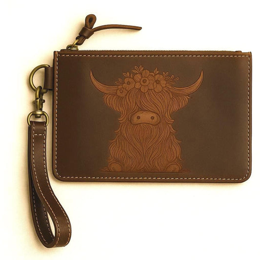 Handcrafted Highland Cow Leather Purse Pouch - JayKayBoutiqueOnline