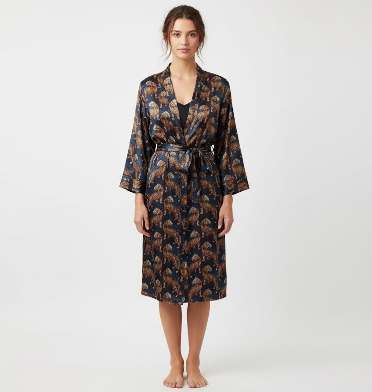 Tiger Print Satin Robe - JayKayBoutiqueOnline