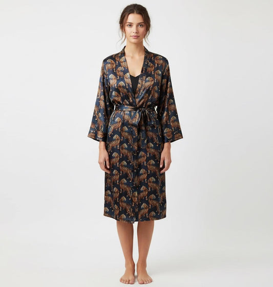 Tiger Print Satin Robe - JayKayBoutiqueOnline
