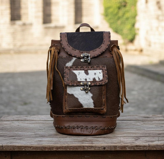 Handcrafted Leather Cowhide Backpack - JayKayBoutiqueOnline